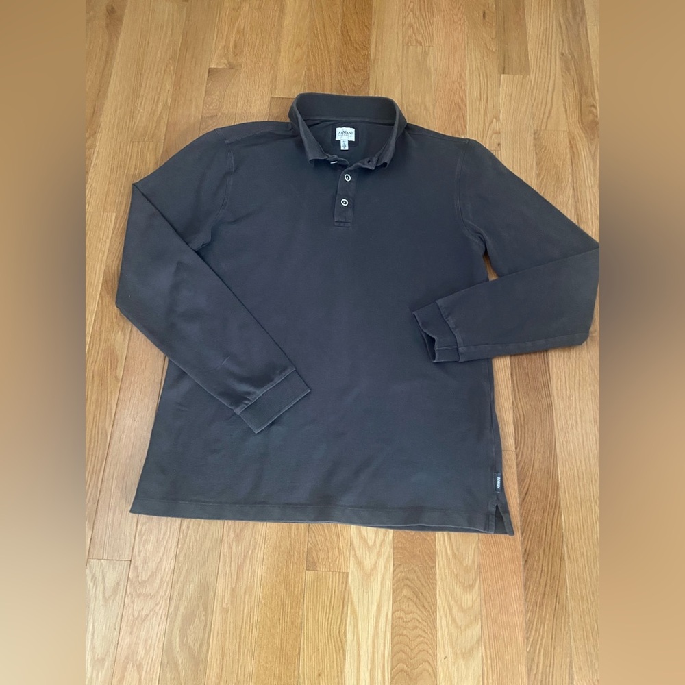 ARMANI COLLEZIONI Long Sleeve Polo Grey Gray USA M Medium Excellent Condition